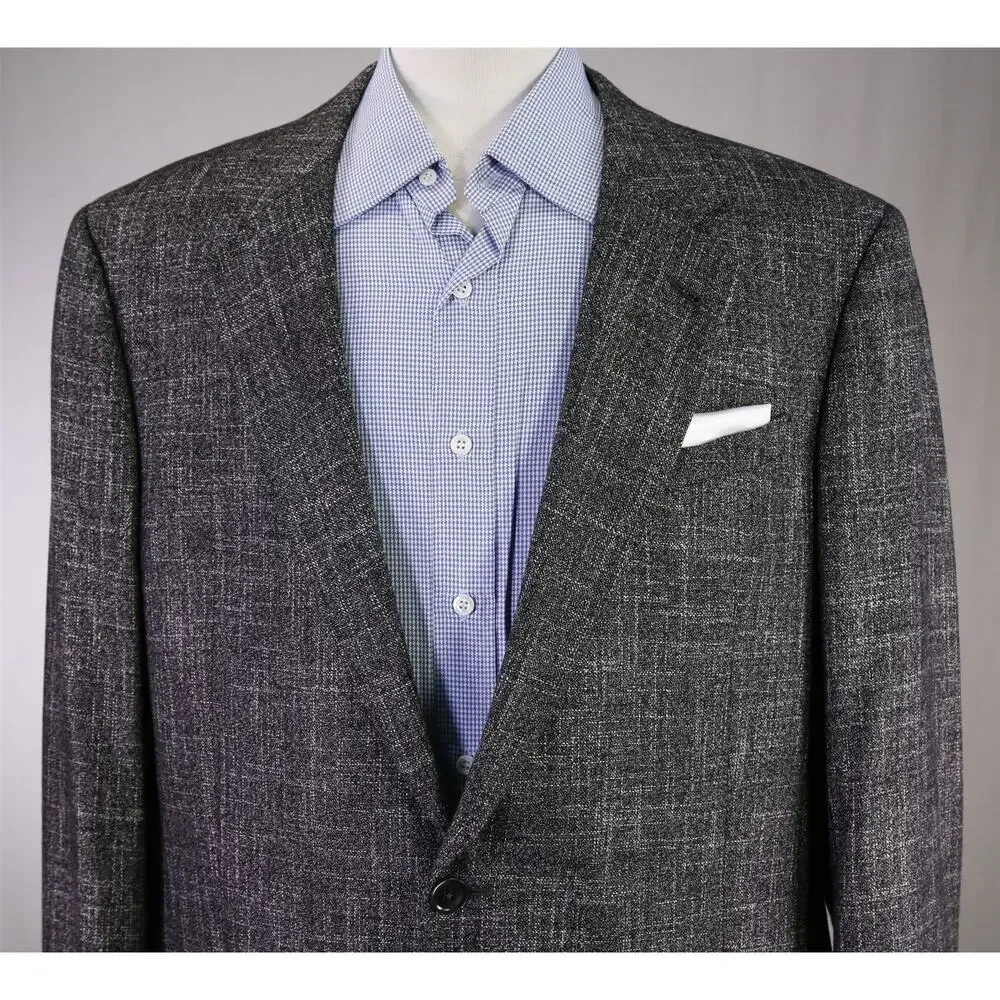 Armani Collezioni Black Silver Wool Bamboo 1-Btn Sportcoat Blazer 46L